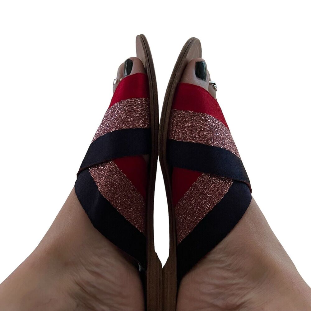 🌵 Diane von Furstenberg Bailie Metallic Red Blue Slip-On Flat Sandals - Size 7.5 - Picture 4 of 9